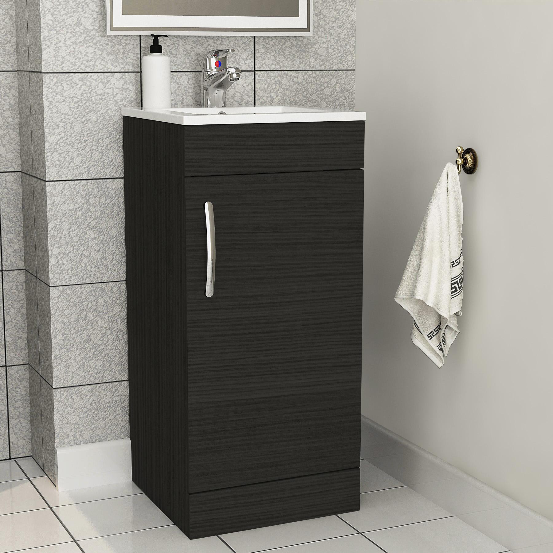 Cloakroom Suite 400mm Hale Black Floor Standing 1 Door Vanity Unit with BTW Toilet Pack - Turin