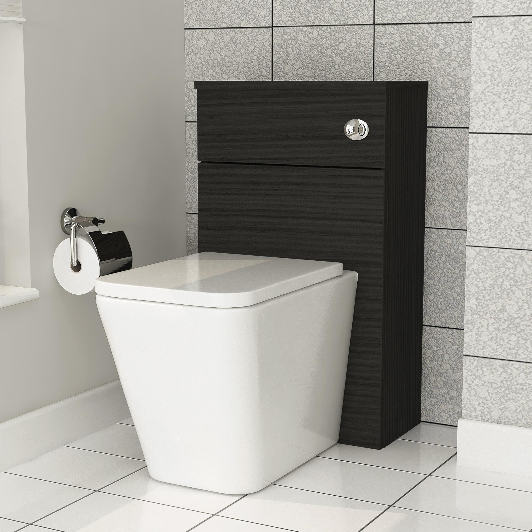 Cloakroom Suite 400mm Hale Black Floor Standing 1 Door Vanity Unit with BTW Toilet Pack - Turin