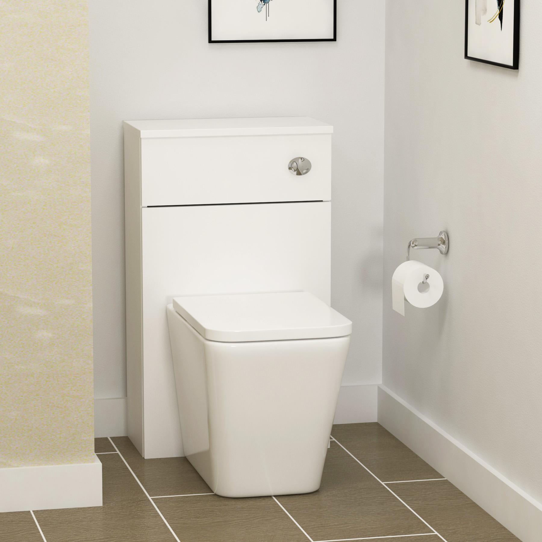 Cloakroom Suite 400mm Gloss White Floor Standing 1 Door Vanity Unit with BTW Toilet Pack - Turin