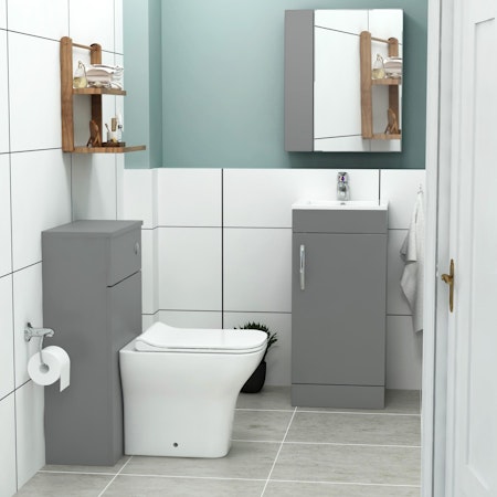 Cloakroom Suite 400mm Indigo Grey Gloss 1 Door Floor Standing Vanity Unit with BTW Toilet Pack - Turin