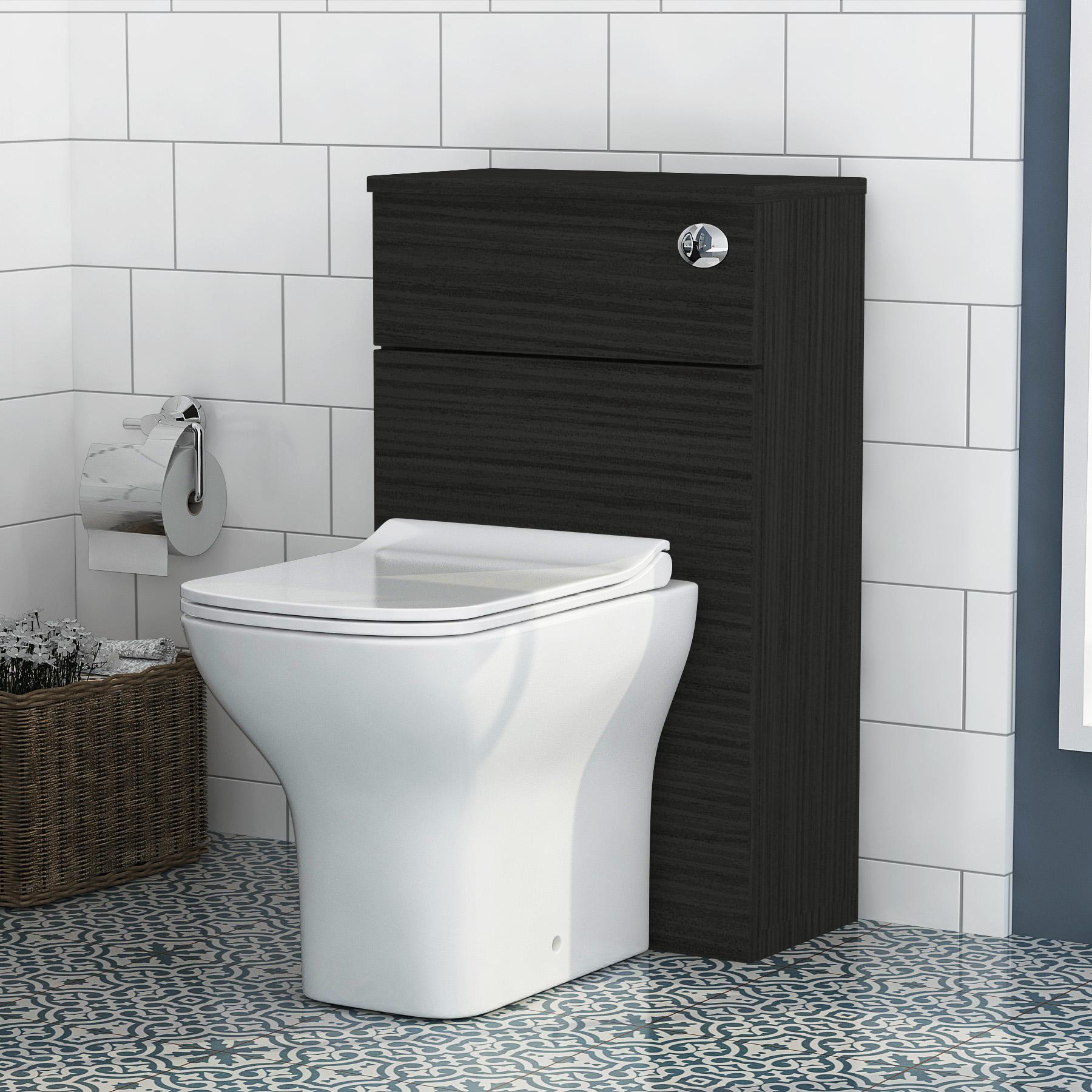 Cloakroom Suite 400mm Hale Black 1 Door Floor Standing Vanity Unit with BTW Toilet Pack - Turin