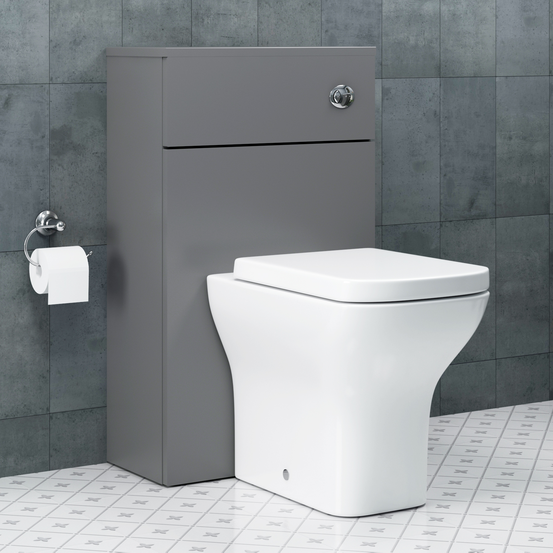 Cloakroom Suite 400mm Indigo Grey Gloss 1 Door Floor Standing Vanity Unit with BTW Toilet Pack - Turin
