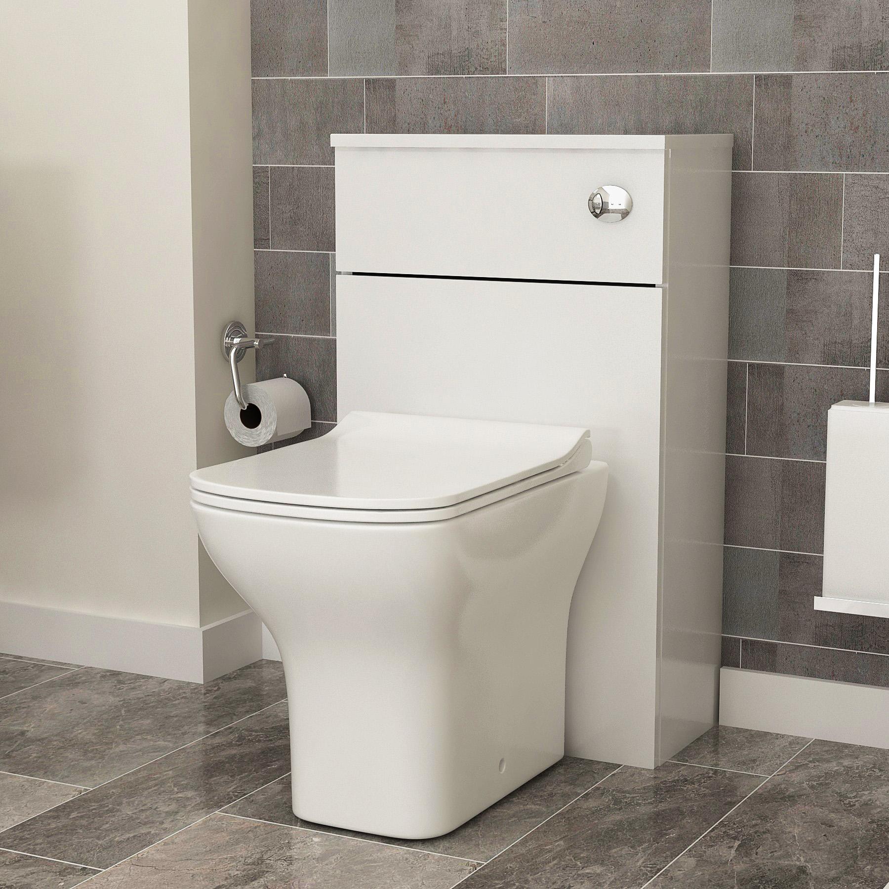 Cloakroom Suite 400mm Gloss White 1 Door Floor Standing Vanity Unit with BTW Toilet Pack - Turin