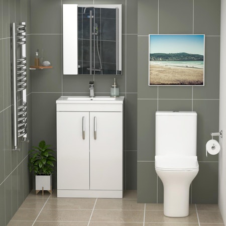 Turin 500mm Gloss White 2-Door Vanity Unit with Minimalist Basin and Close Coupled Toilet