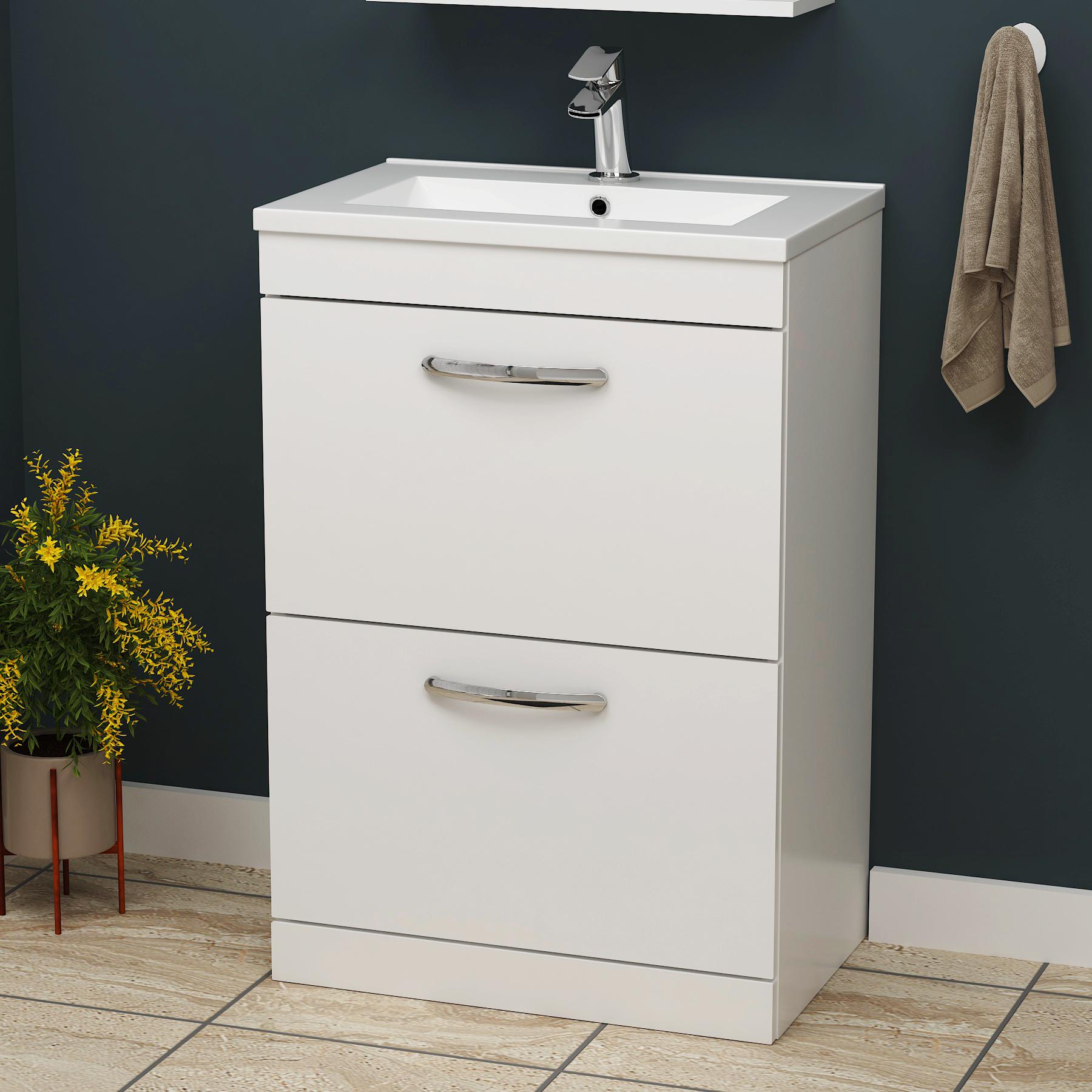 Turin 500mm Gloss White 2-Drawer Vanity Unit with Elena Close Coupled Toilet - Slim