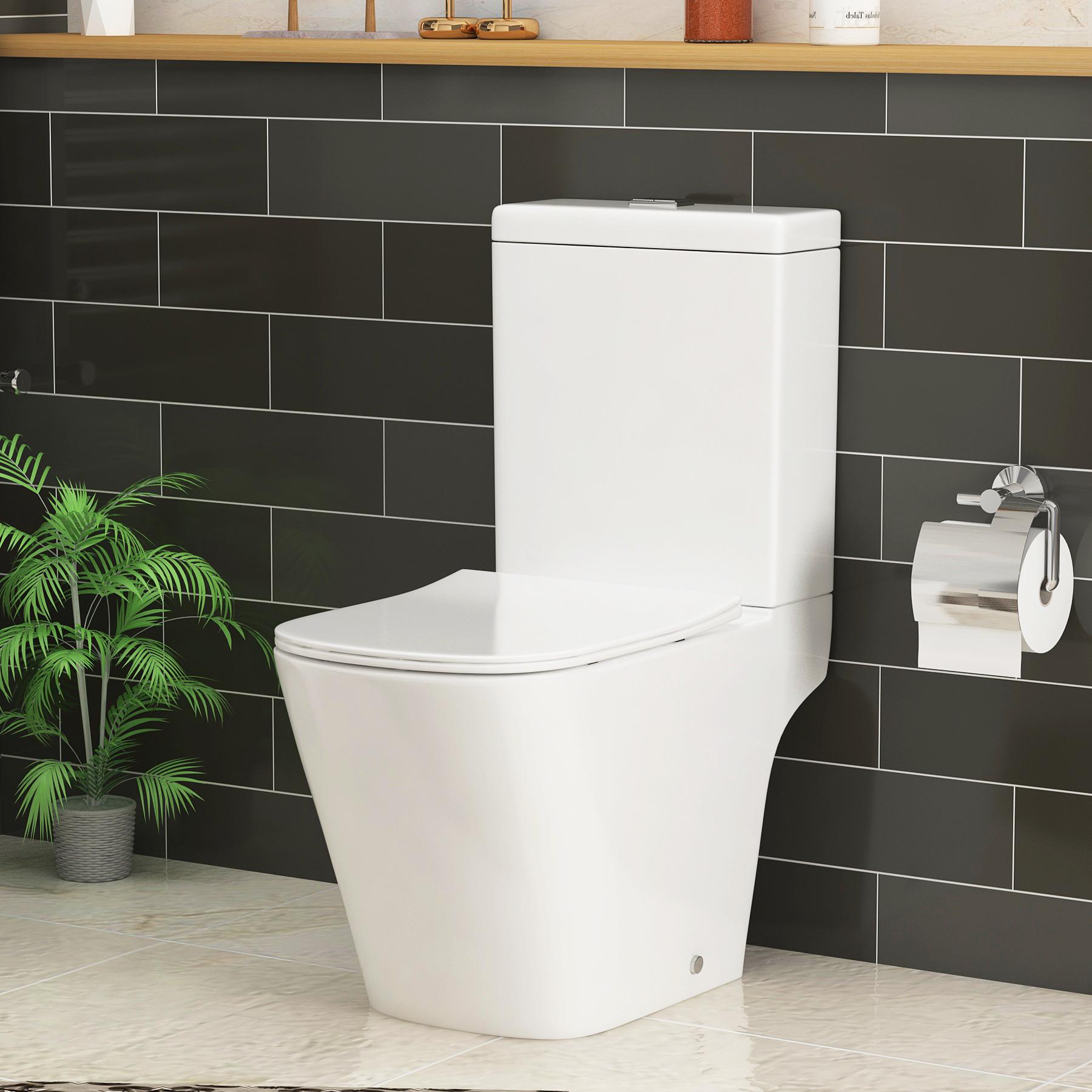 Cloakroom Suite 400mm Gloss White 1 Door Floor Standing Vanity Unit Basin With Elite Rimless Toilet - Slim