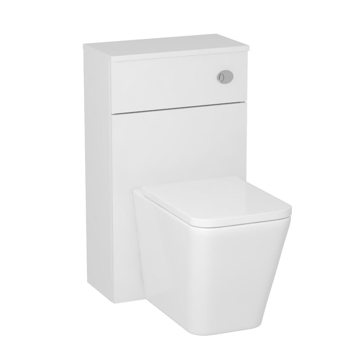 Cloakroom Suite 400mm Gloss White Floor Standing 1 Door Vanity Unit with BTW Toilet Pack - Turin