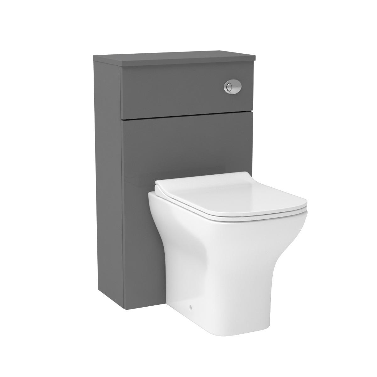 Cloakroom Suite 400mm Indigo Grey Gloss 1 Door Floor Standing Vanity Unit with BTW Toilet Pack - Turin