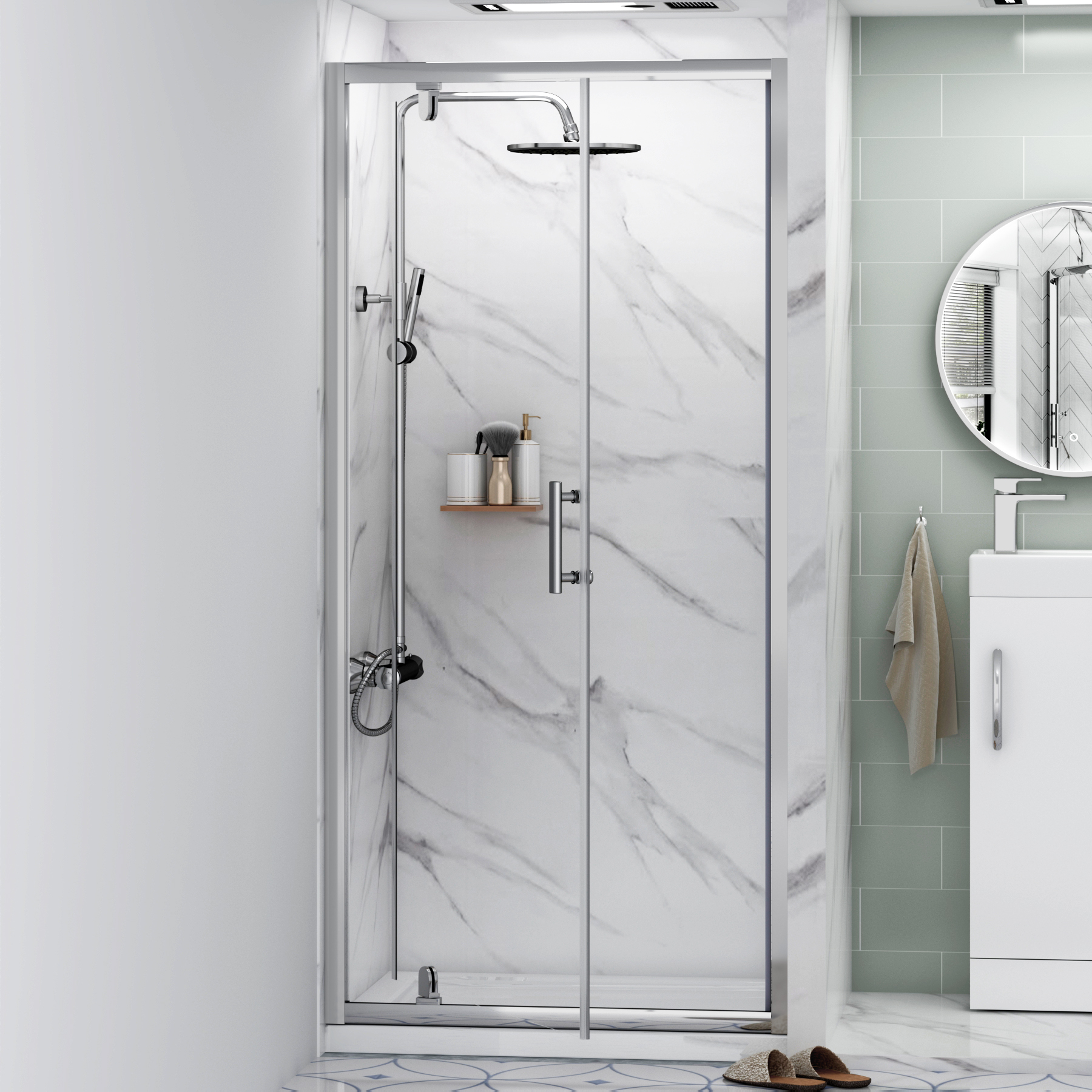 700mm Pivot Shower Door En-Suite with Cube Rimless Toilet & Como Freestanding Vanity Unit Cabinet