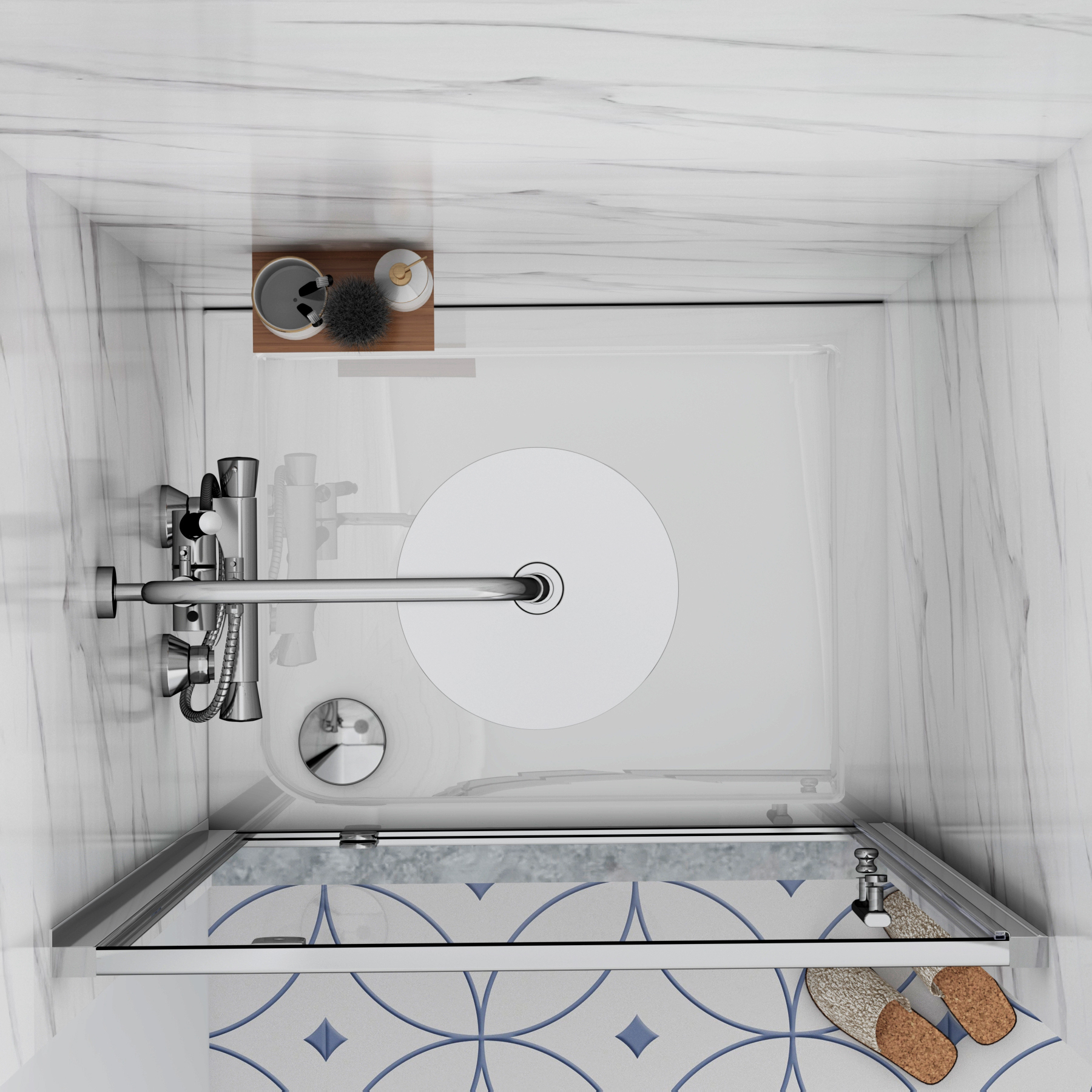 700mm Pivot Shower Door En-Suite with Cube Rimless Toilet & Como Freestanding Vanity Unit Cabinet