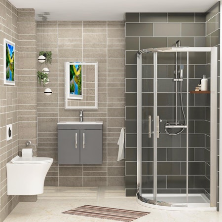 760mm Double Sliding Door Quadrant Shower Enclosure Suite With Breeze Toilet & Wall Hung Vanity unit