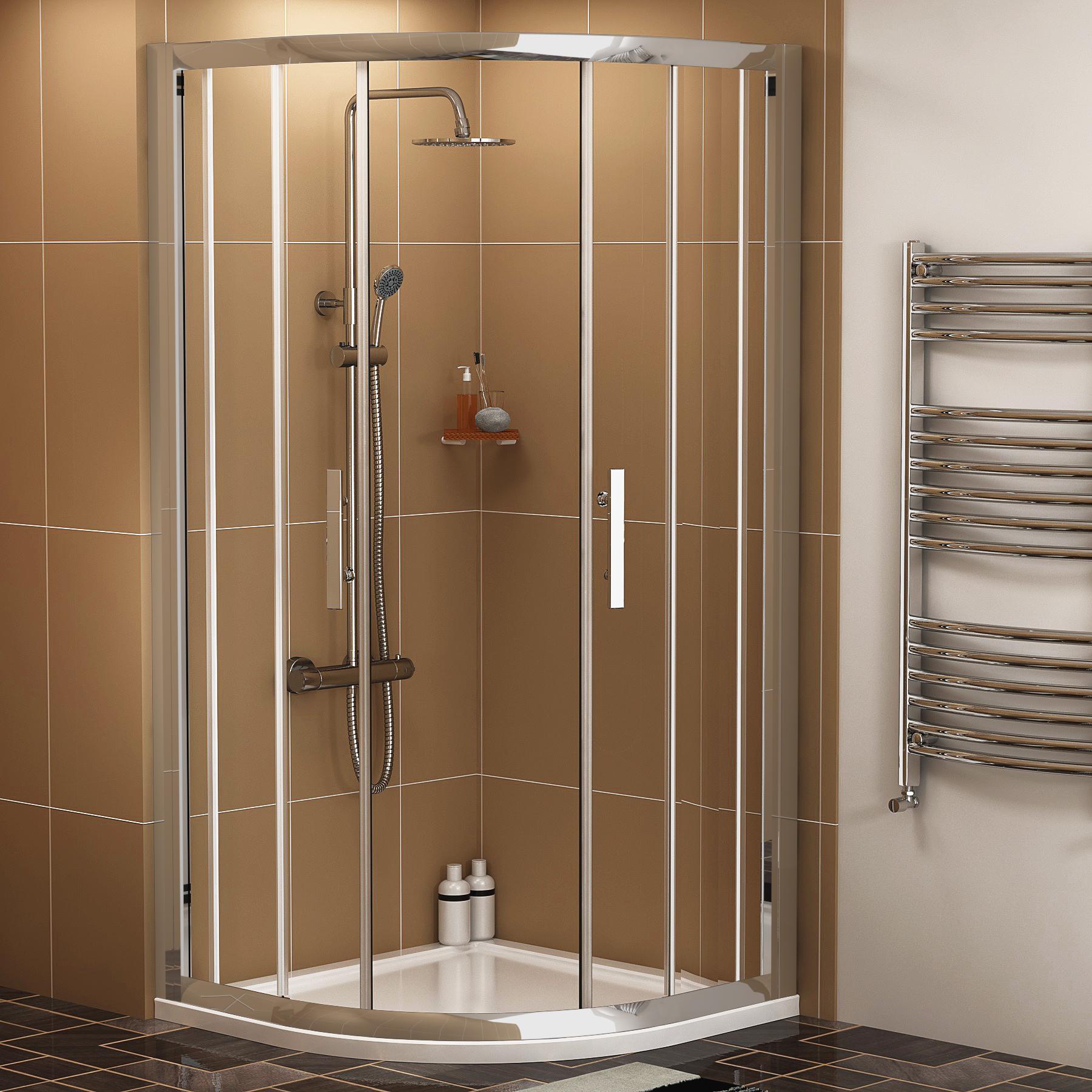 700mm Double Sliding Quadrant Shower Enclosure Suite With Thermostatic Shower + Cube Toilet & Wall Hung Unit