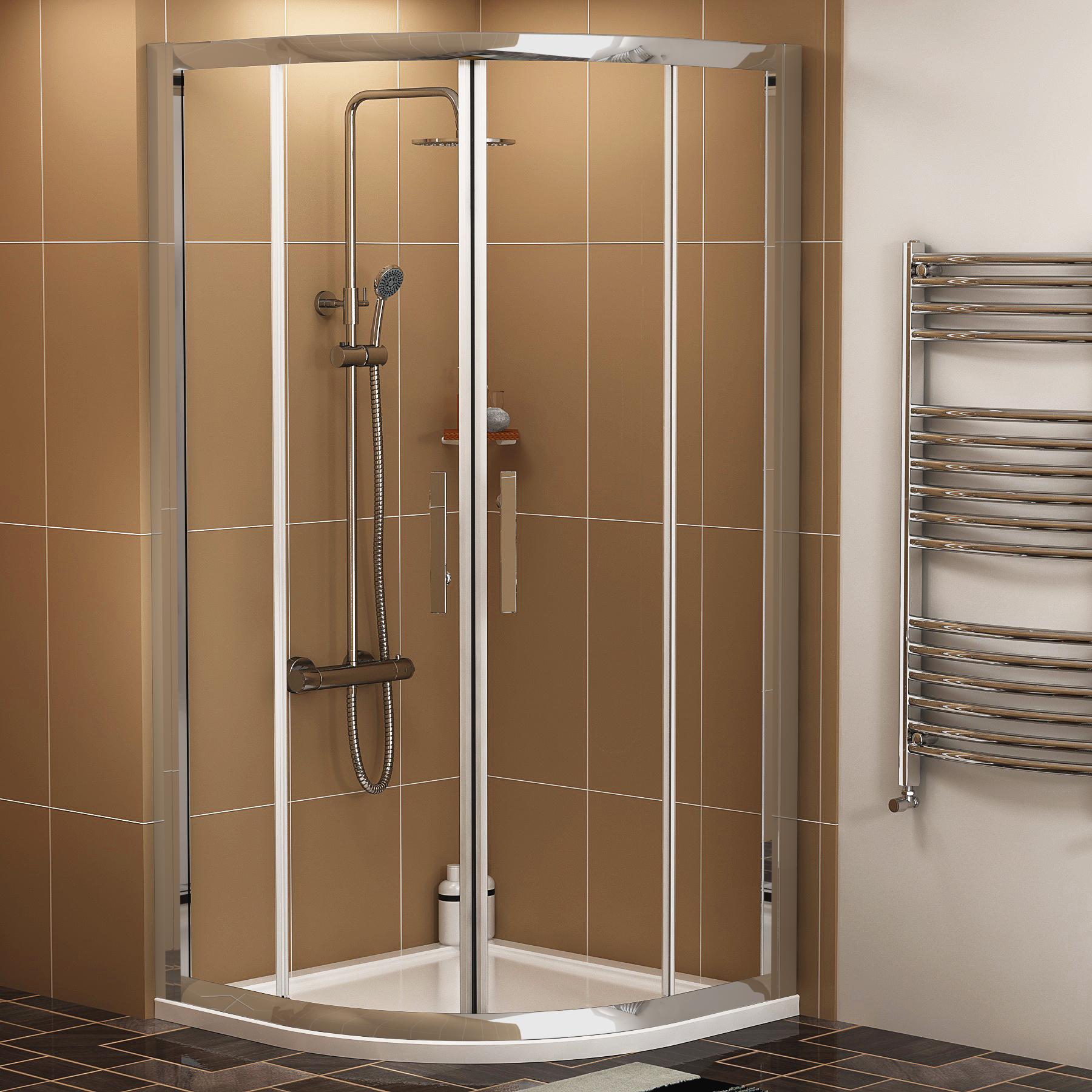 700mm Double Sliding Quadrant Shower Enclosure Suite With Thermostatic Shower + Cube Toilet & Wall Hung Unit