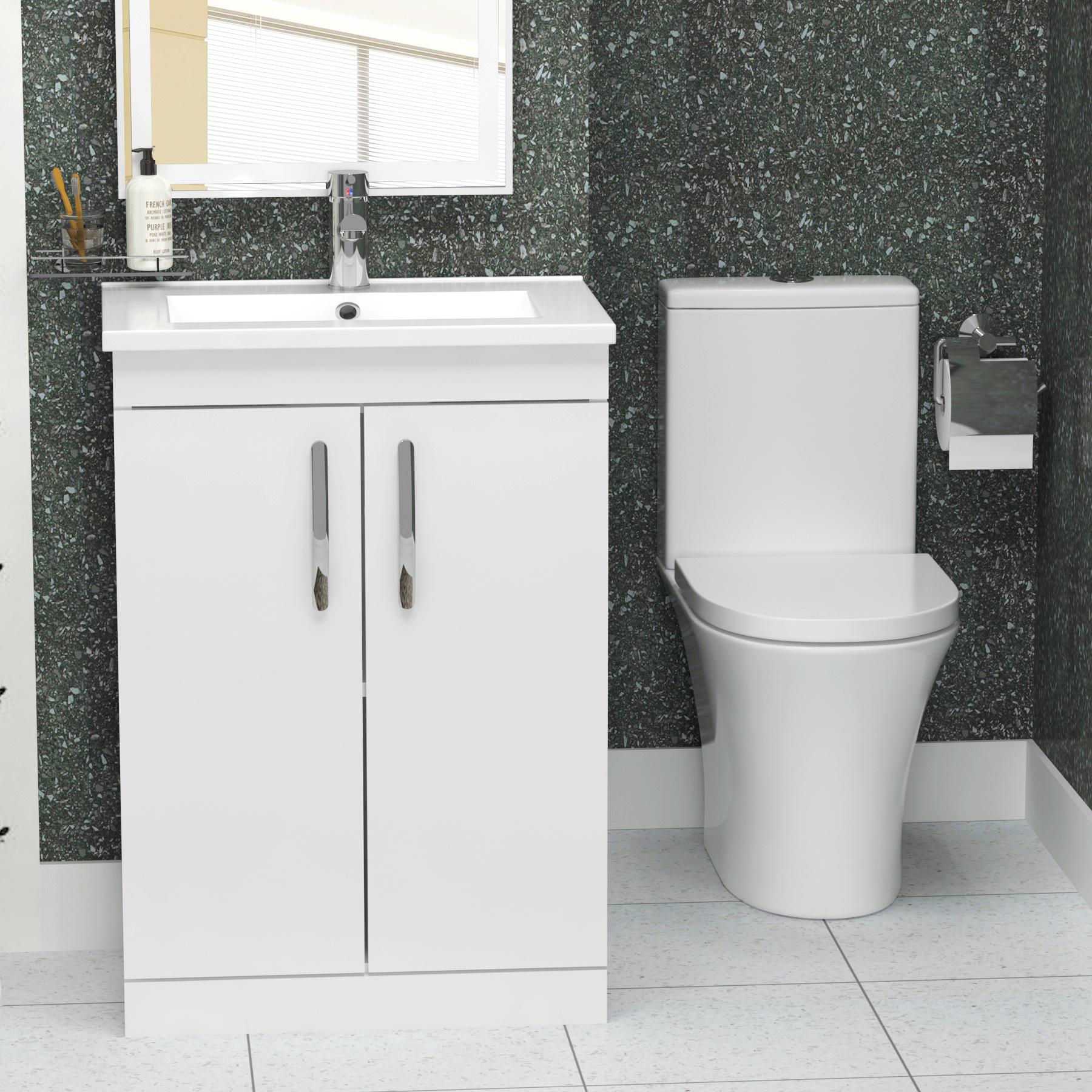 860mm Single Quadrant Shower Enclosure En-Suite With Amaze Toilet & 600mm Gloss White 2 Door Vanity Unit
