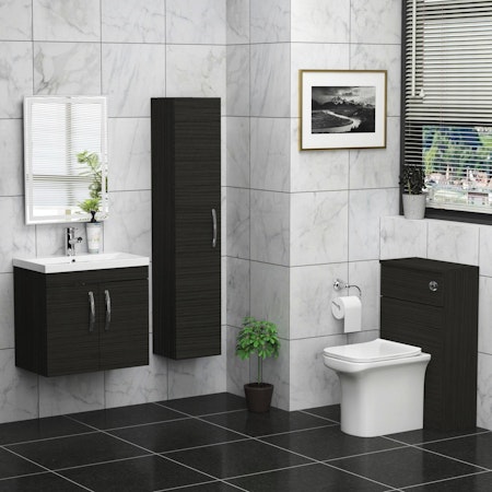 Bathroom Suite 500mm 2 Door Vanity Unit Wall Hung Hale Black and Back to Wall BTW WC Unit with Crosby Pan