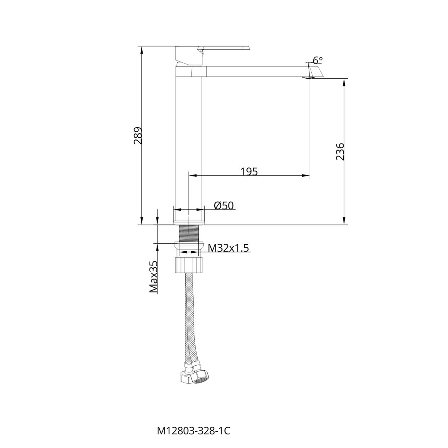 Noble High Rise Round Mono Basin Mixer Tap with Elegant Design - Matt Black
