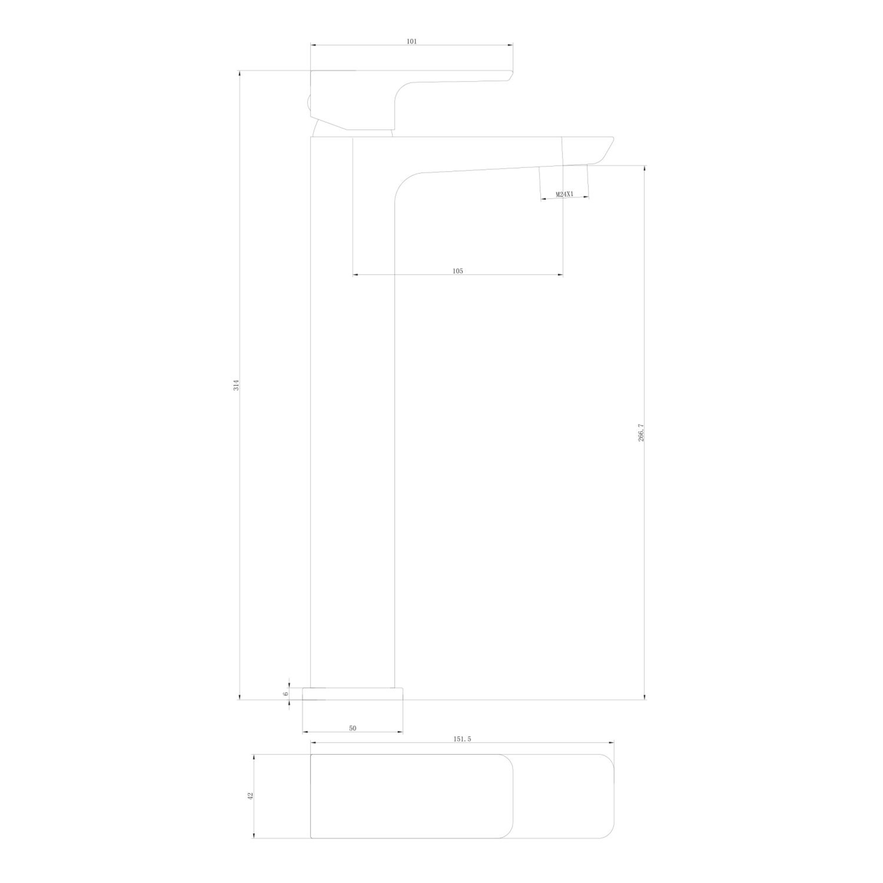 Muro High Rise Mono Basin Mixer Tap Sleek Design - Matt Black