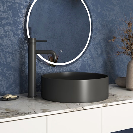 Modern Matt Black Core Round High Rise Mono Basin Mixer Sleek Design Tap for Bathroom Sink Faucets