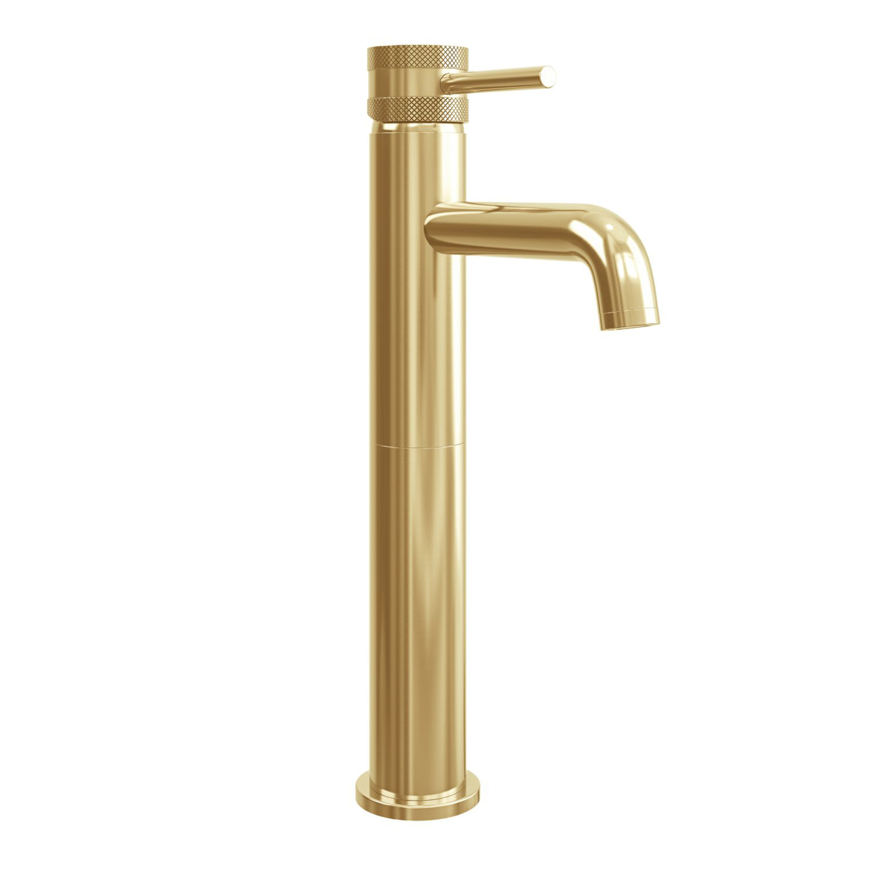 Core Round High Rise Mono Basin Mixer Tap Sleek Design - Brushed Brass