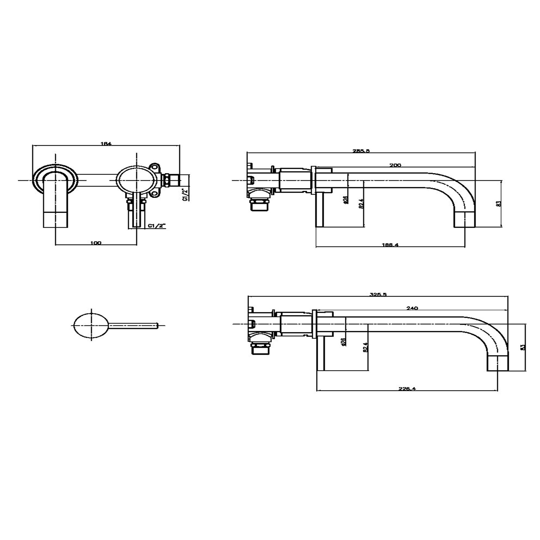 Core Wall Mounted Round Mono Basin Mixer Tap Sleek Design - Matt Black