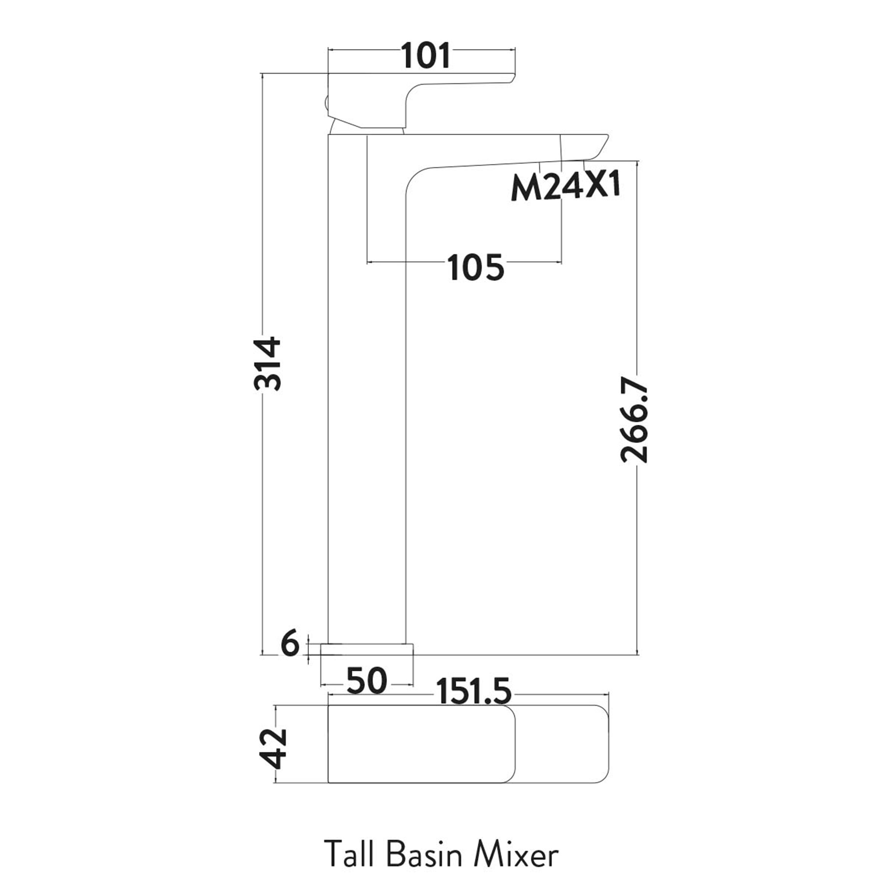 Muro High Rise Mono Basin Mixer Tap Sleek Design - Chrome