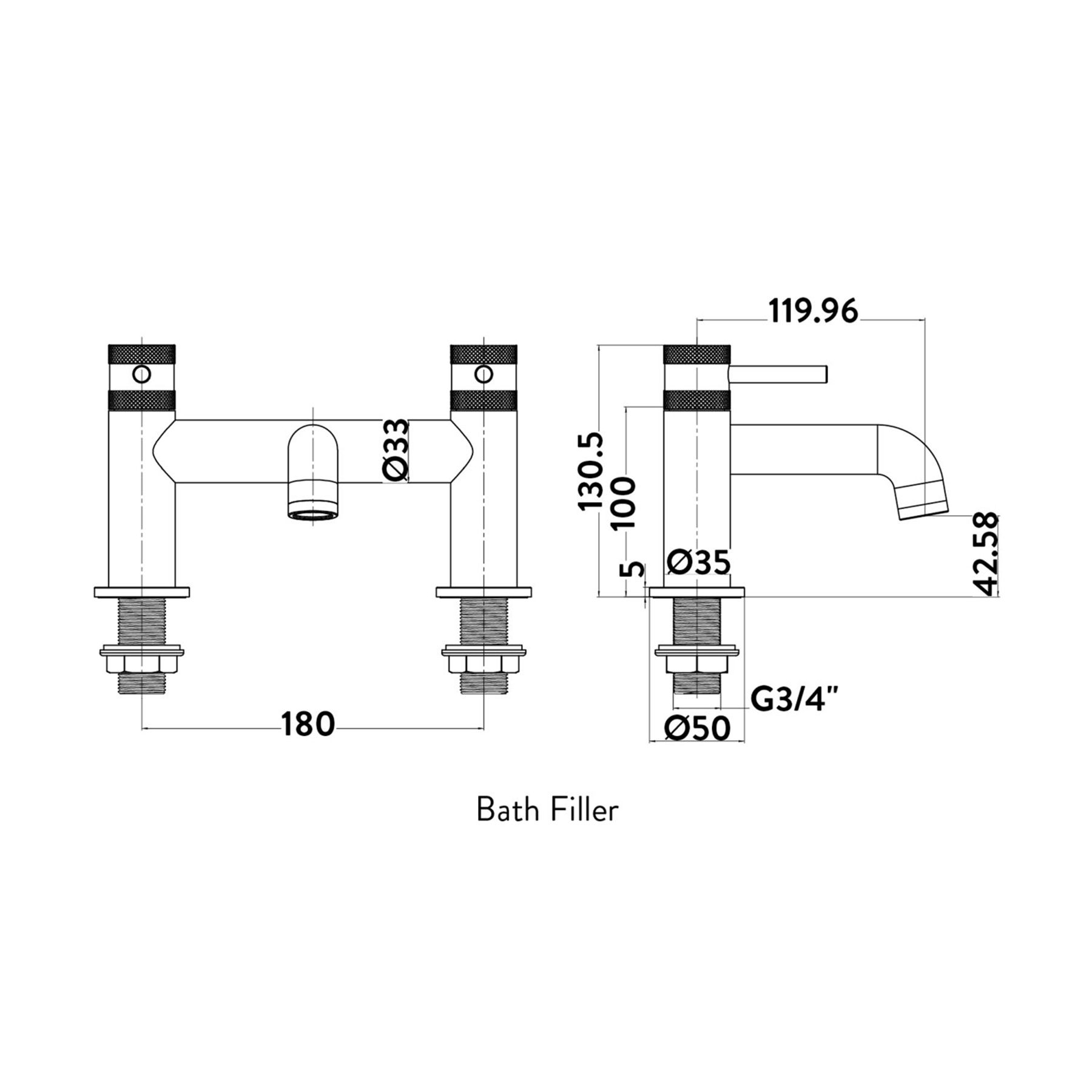 Core Deck Mounted Bath Filler Tap - Chrome