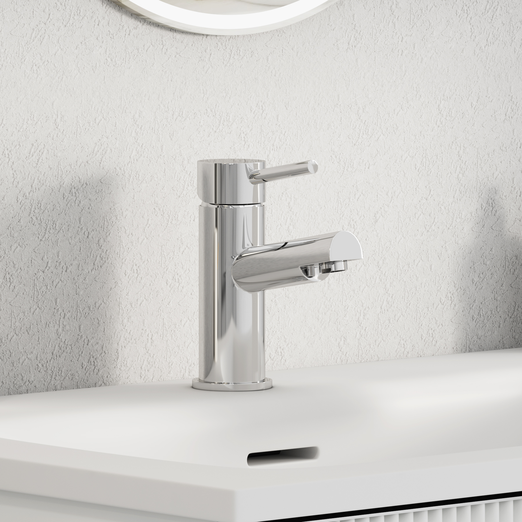 Modern Bathroom Round Mono Minimalist Basin Mixer Tap - Chrome