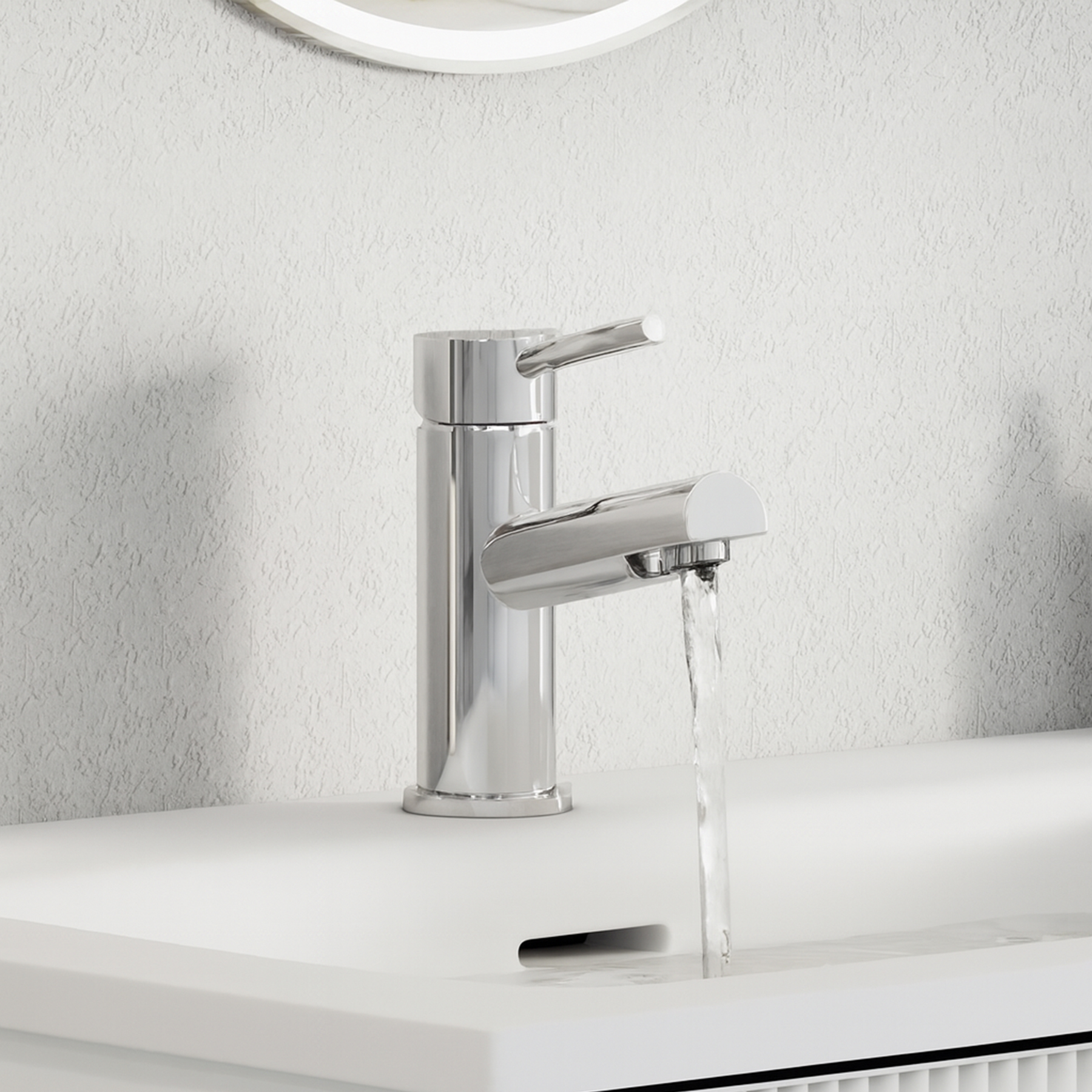 Modern Bathroom Round Mono Minimalist Basin Mixer Tap - Chrome