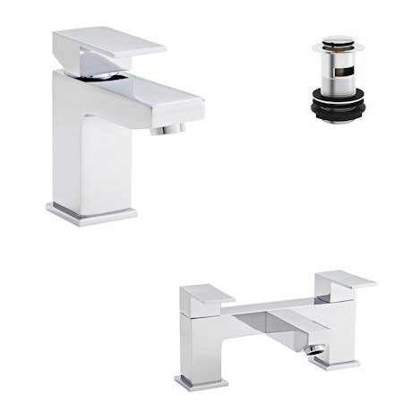 Kartell Element Bathroom Designer Dual Lever Bath Filler Tap And Mono Basin Mixer Tap + Free Waste Solid Brass - Chrome Finish