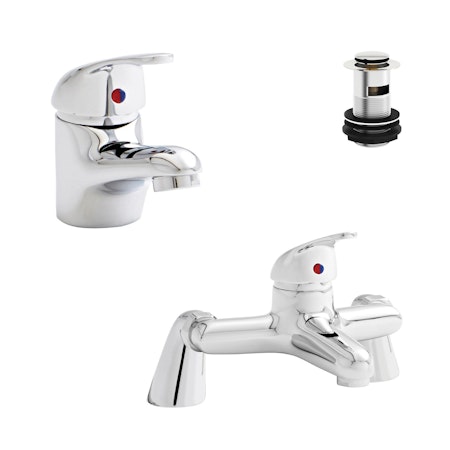 Kartell G4  Bath Filler And Mono Basin Sink Mixer Tap  Bathroom Set with Free Waste Solid Brass - Chrome