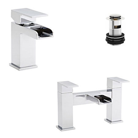 Kartell Phase Bath Filler and Mono Basin Mixer Tap + Free Waste Solid Brass Bathroom Set - Chrome Finish