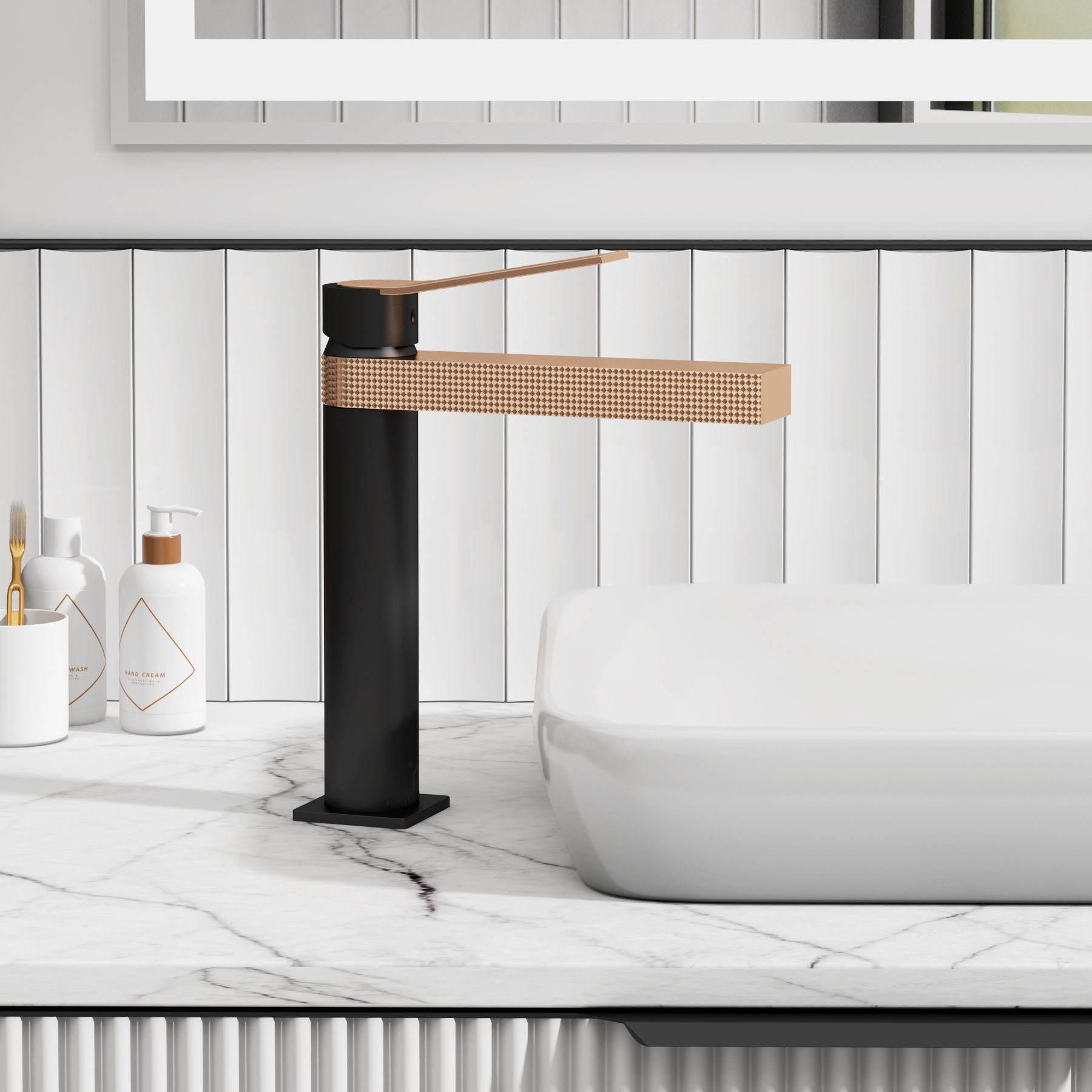 Aura Mono Basin Mixer Tap Elegant Design - Black & Rose Gold