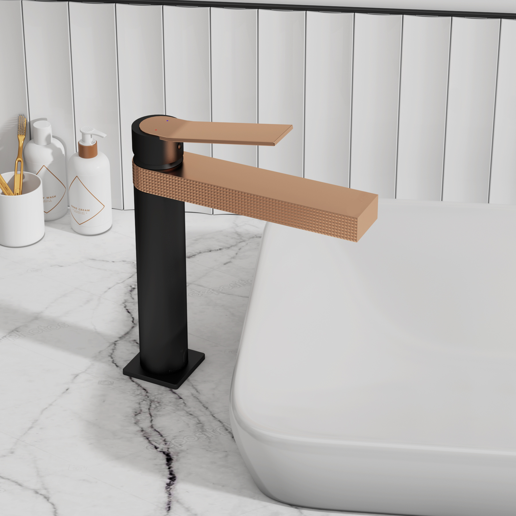 Aura Mono Basin Mixer Tap Elegant Design - Black & Rose Gold