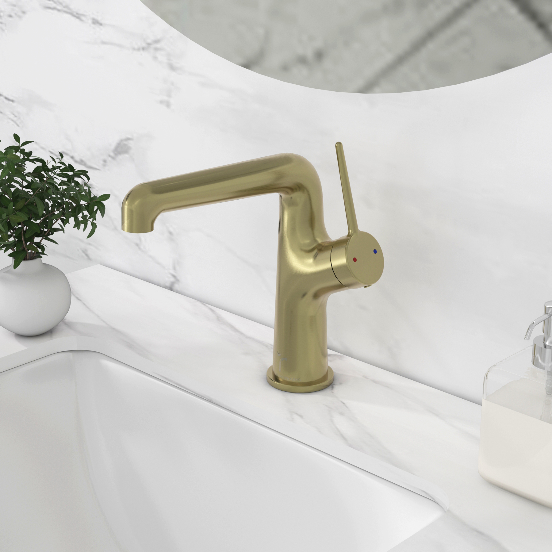 Noir Round Mono Basin Mixer Tap Elegant Design - Brushed Brass