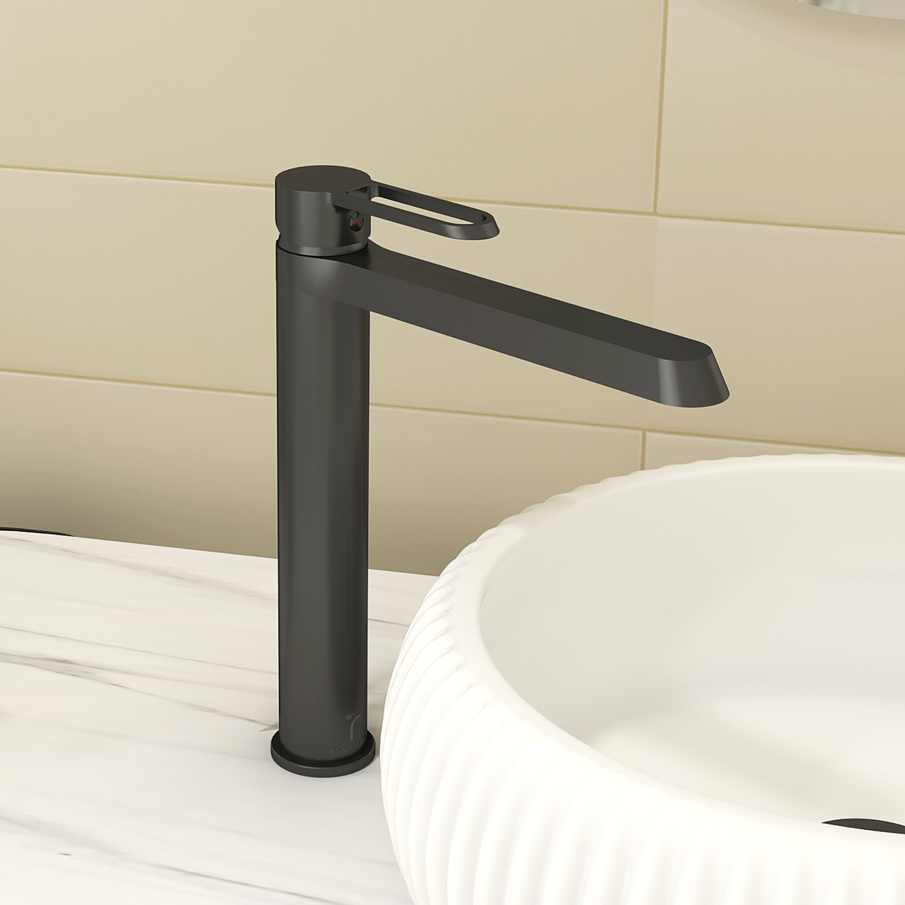 Noble High Rise Round Mono Basin Mixer Tap with Elegant Design - Matt Black