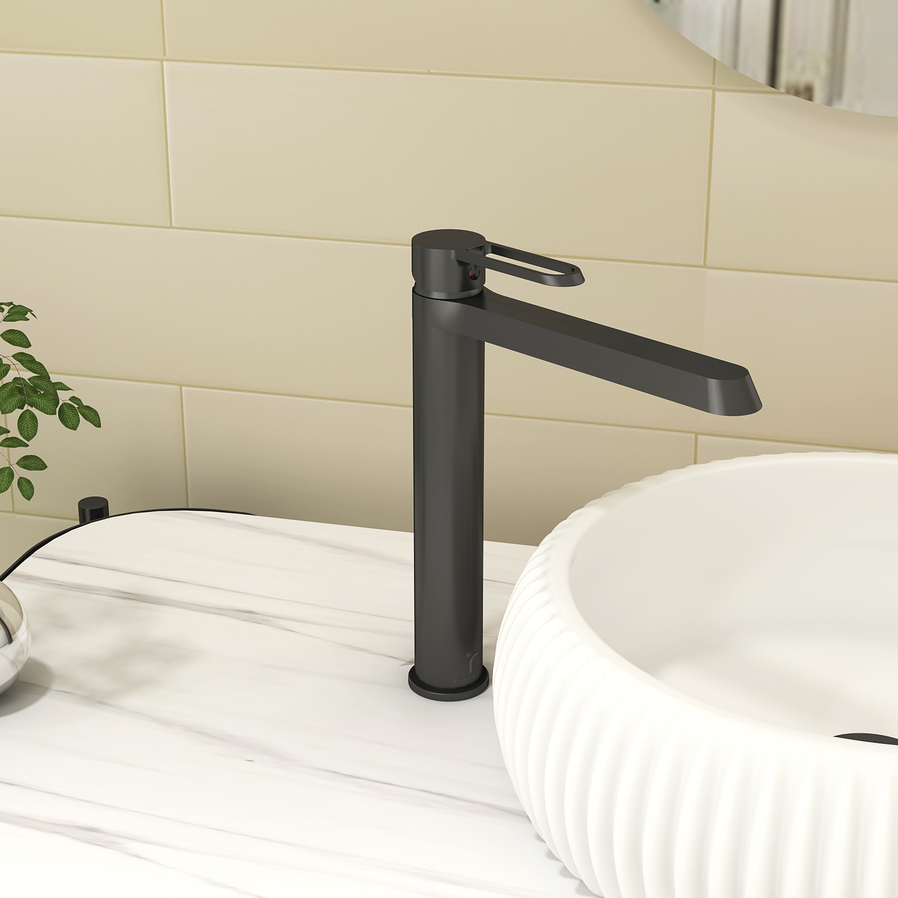 Noble High Rise Round Mono Basin Mixer Tap with Elegant Design - Matt Black