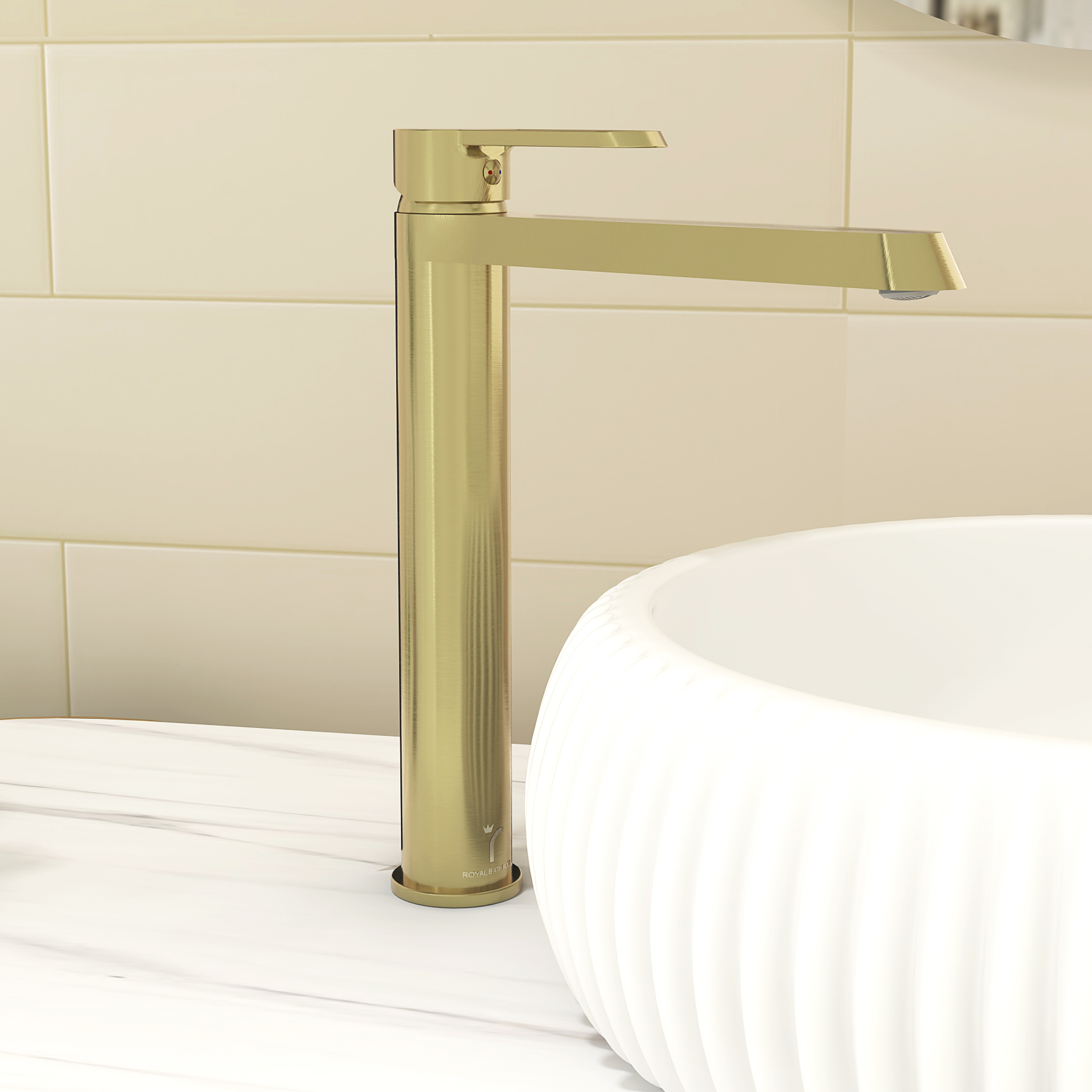 Noble High Rise Round Mono Basin Mixer Tap with Elegant Design - Brushed Brass