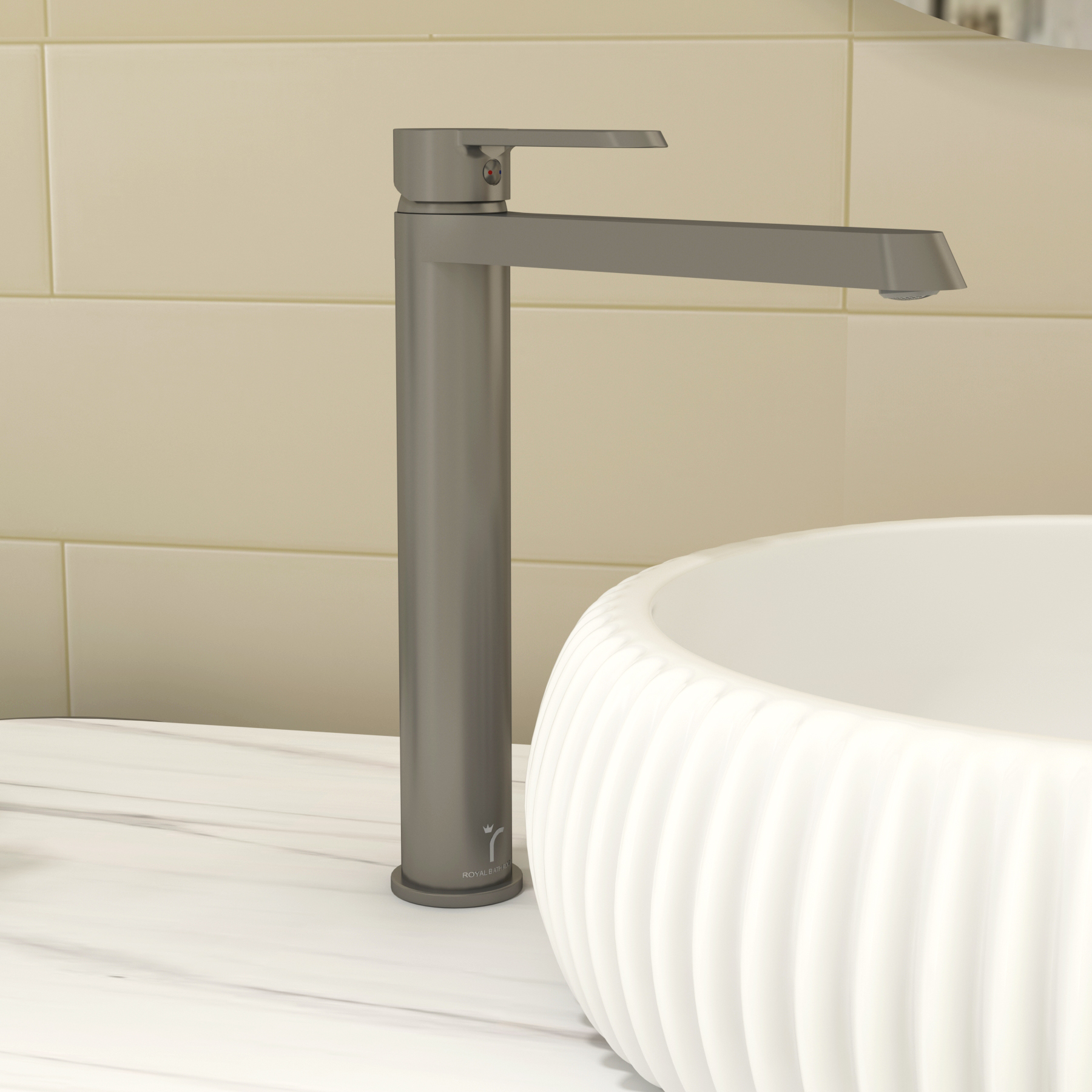 Noble High Rise Round Mono Basin Mixer Tap with Elegant Design - Gun Metal Grey