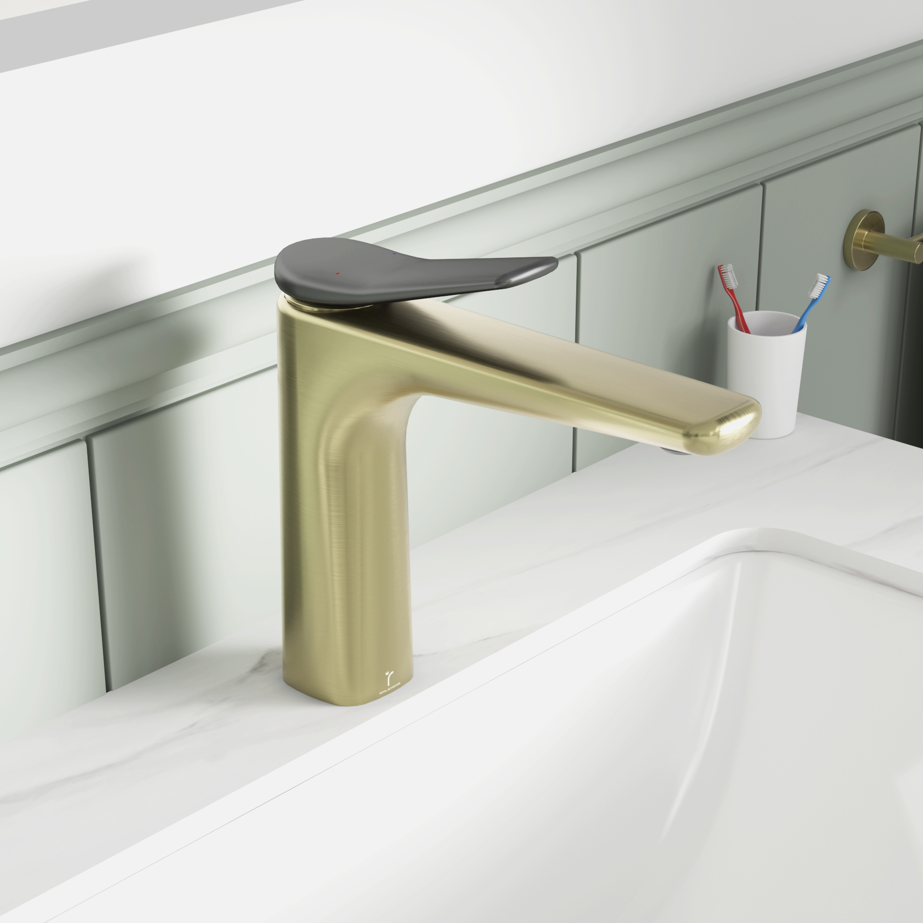 Revno Square Mono Basin Mixer Tap Elegant Design - Brushed Brass