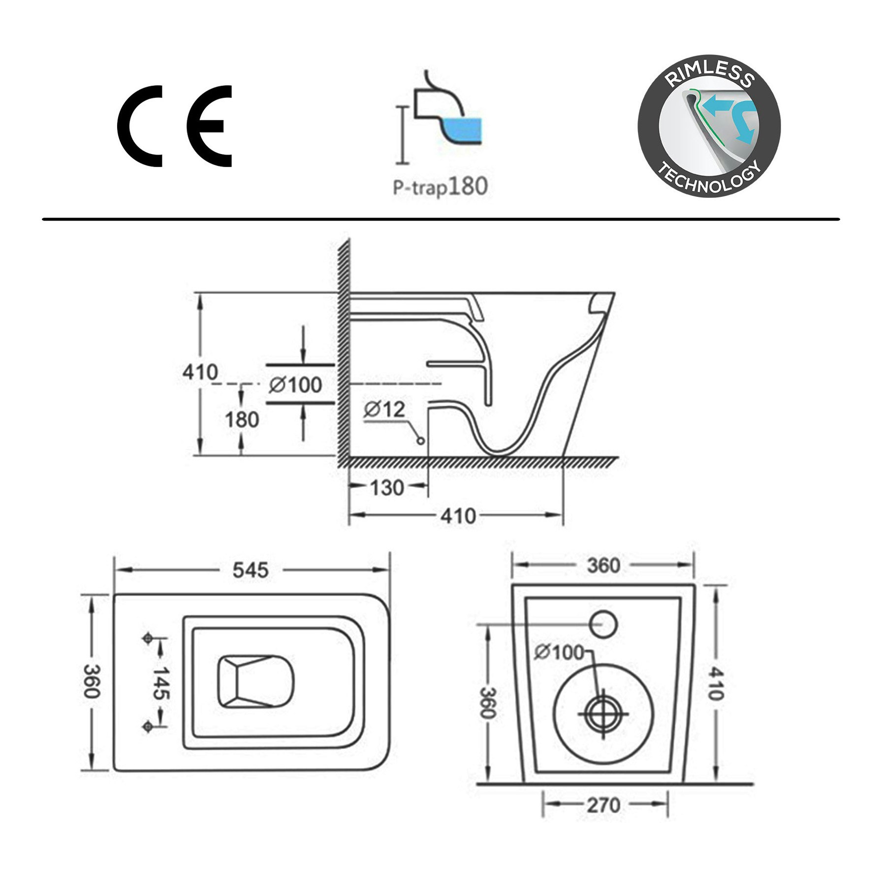 Elena Rimless Back to Wall Toilet Pan with Slim Soft Close Seat Royal Bathrooms