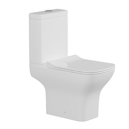 Rimless Close Coupled Toilet with Cistern and Slim Soft Close Seat - Qubix
