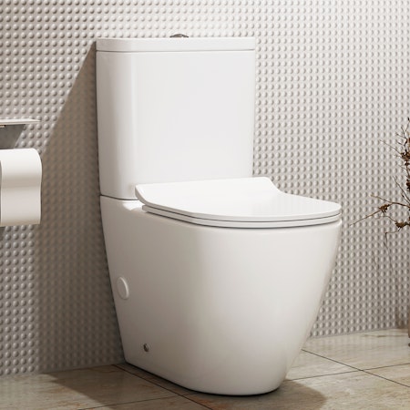 Abacus Close Coupled Rimless Toilet and Slim Soft Close Seat with Cistern