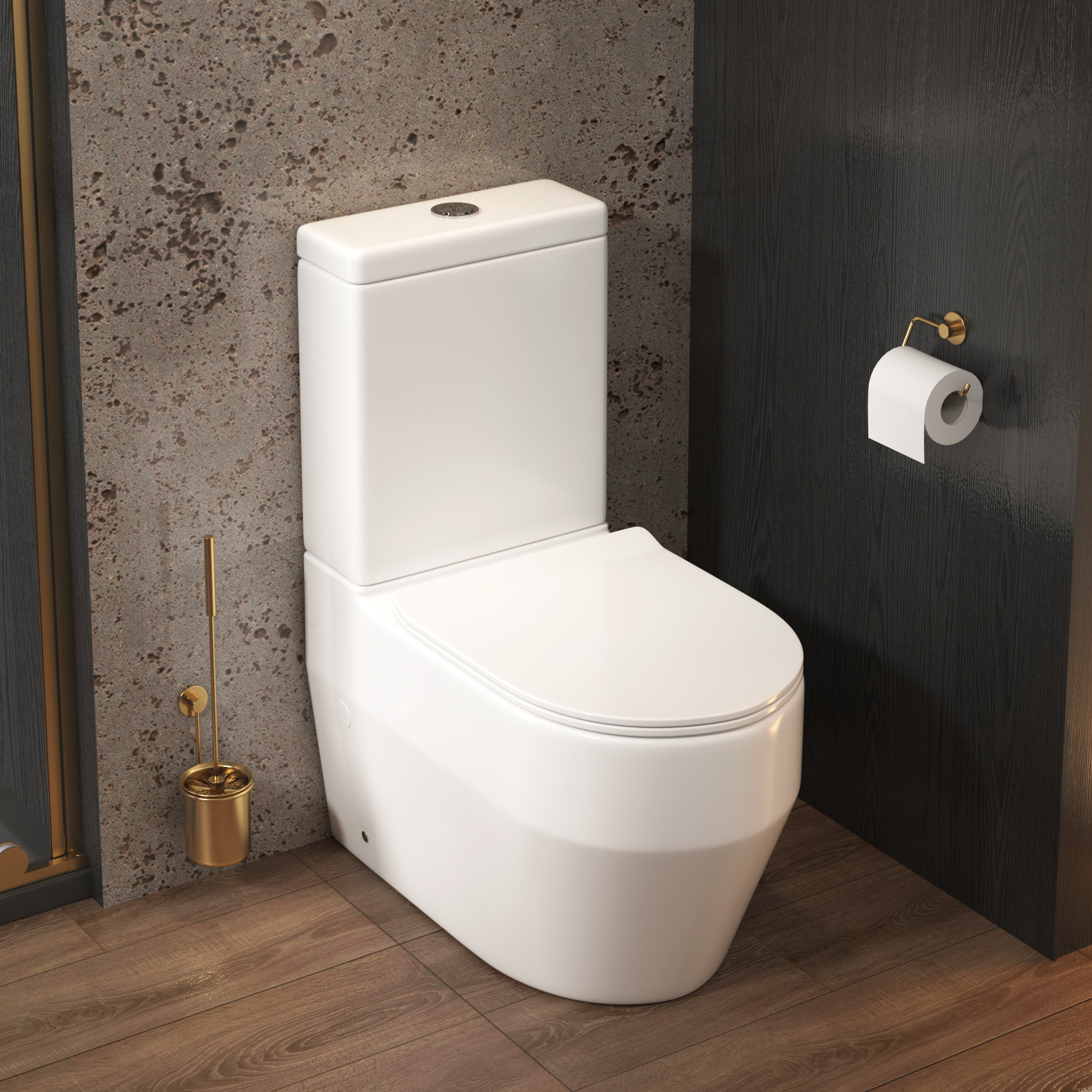 Aspen Close Coupled Rimless Toilet and Slim Soft Close Seat with Cistern