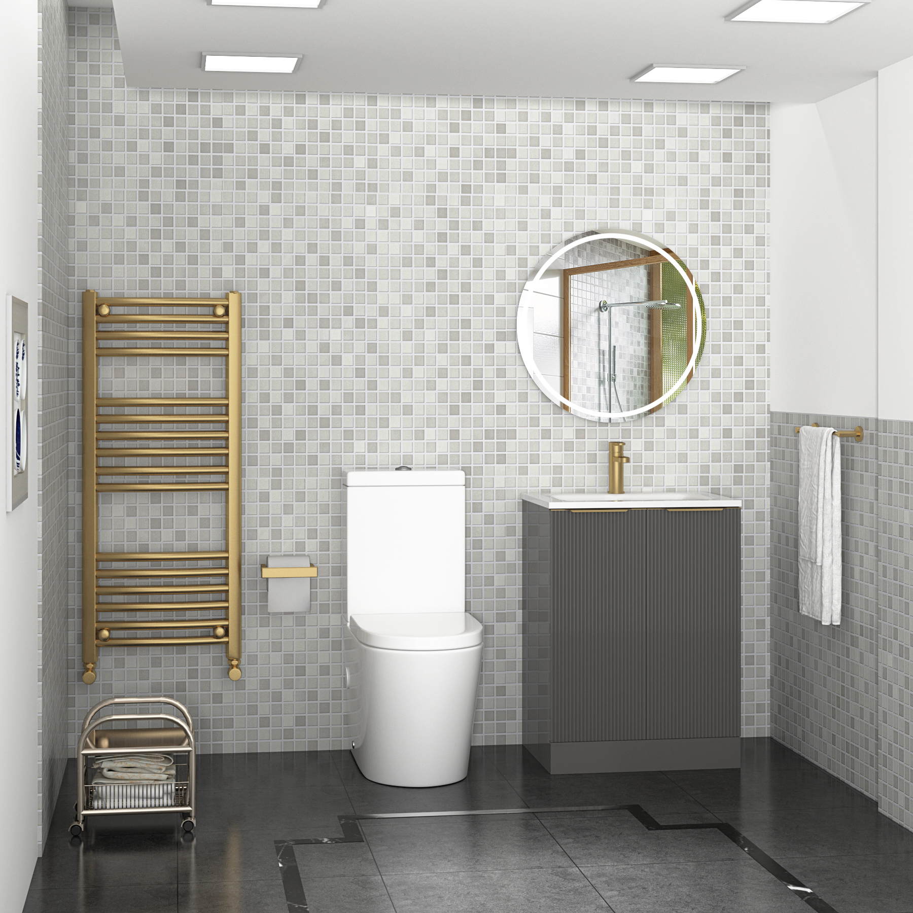 Rimless Close Coupled Short Projection Toilet + Seat & Cistern - Cesar