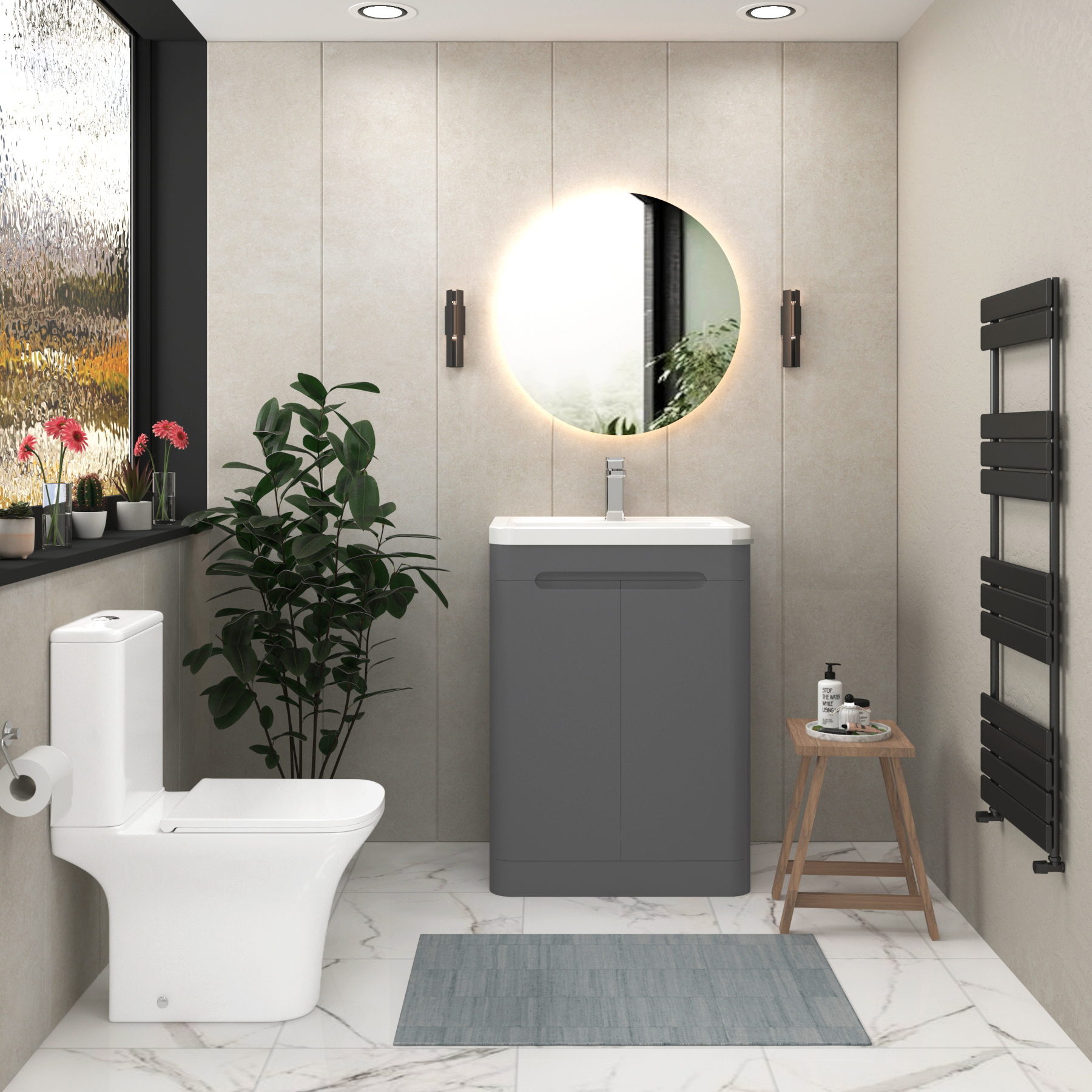 Rimless Close Coupled Toilet with Cistern and Slim Soft Close Seat - Cube