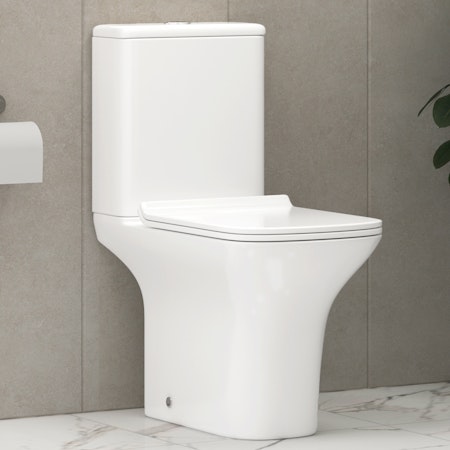 Cube Close Coupled Rimless Toilet and Slim Soft Close Seat with Cistern