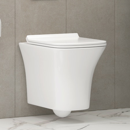 Rimless Wall Hung Short Projection Toilet with Soft Close Seat - Cube