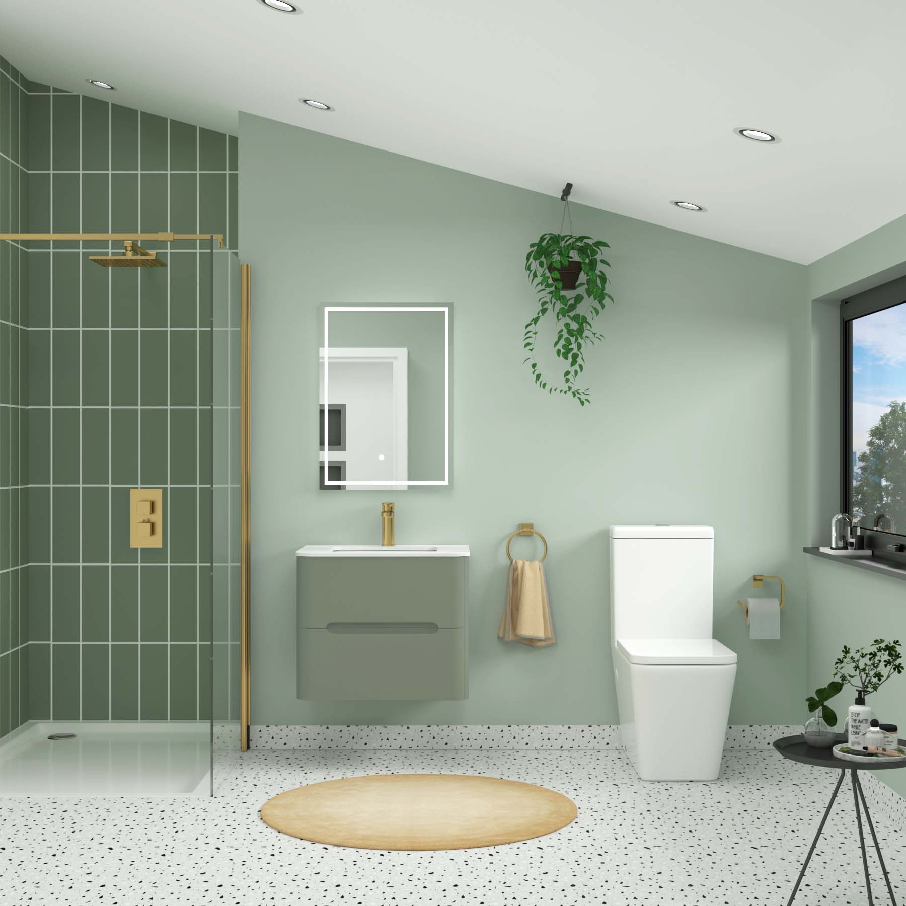 Square Close Coupled Rimless Toilet with Seat + Cistern - Elena