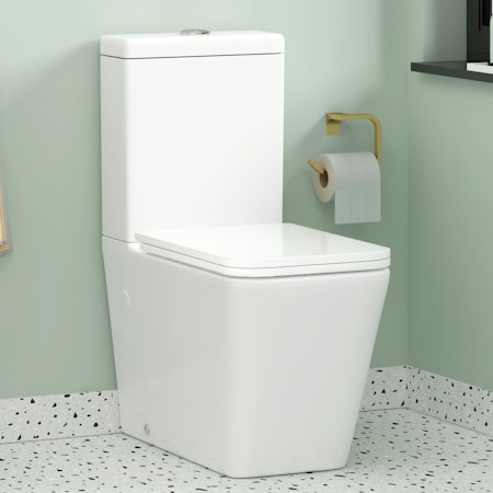 Square Close Coupled Rimless Toilet with Seat + Cistern - Elena