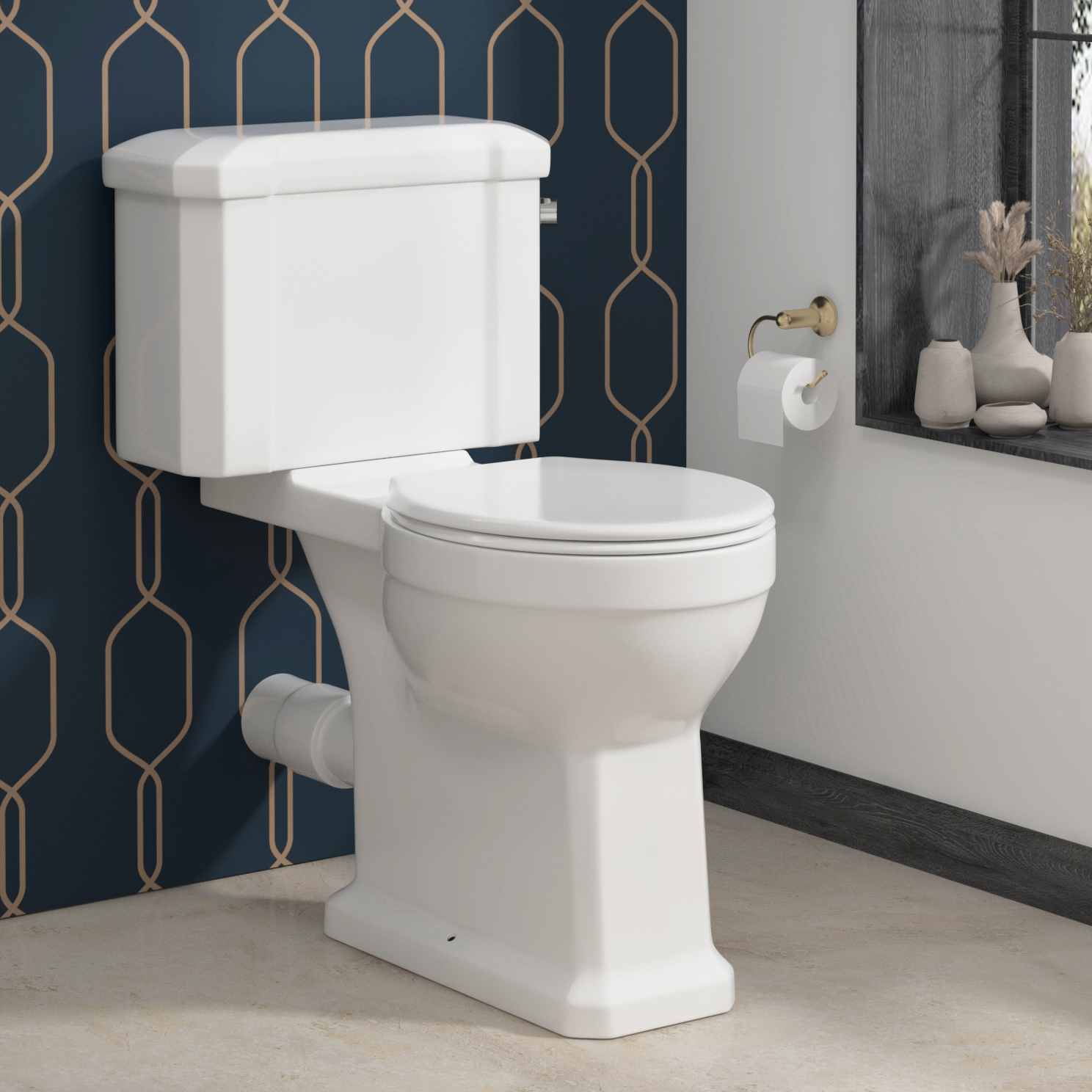 Elmore Traditional Close Coupled Toilet with Slim Soft Close Seat Dual Flush Cistern 